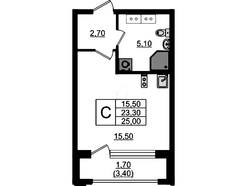 Квартира студия 25 м², 8/13 эт., ЖК «Тайм Сквер»